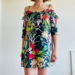 Pologarage Tropical Print Off-Shoulder Dress Resort Coverup Small